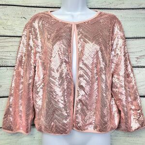 Bob Mackie Wearable Art Sequin Jacket L Pink Rose Gold Sparkle Open Front